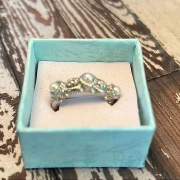 *Judith Ripka* 🌺COQUETTE🌺 Sz 6.75 925 SS Wrapped-Pearl Triple Cable Band Ring - Picture 2 of 13